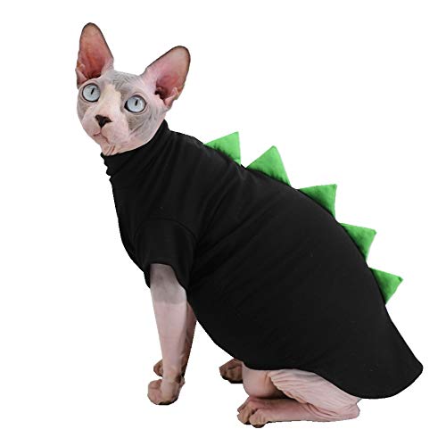 Sphynx Haarlose Katzenbekleidung mit Dinosaurier-Design, niedlich, atmungsaktiv, Sommer-Shirt, Katzenkostüm, Haustierkleidung, runder Kragen, Katzen und kleine Hunde (XL (4-5.5 kg), schwarz) von Kitipcoo