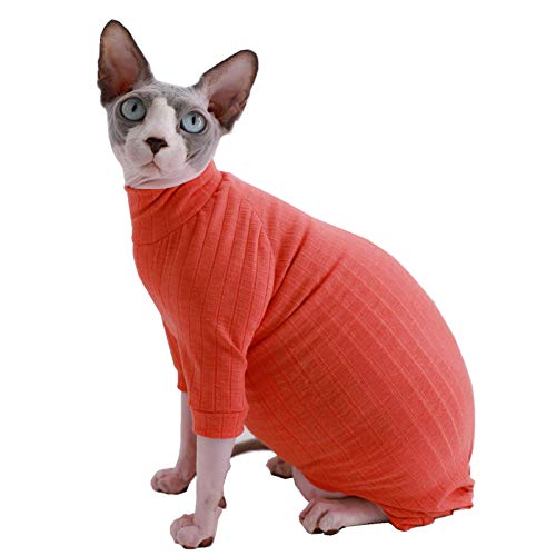 Sphynx Haarloser Schlafanzug für Katzen, vier Beine, atmungsaktiv, Sommermodal, Haustierkleidung, runder Kragen, Weste, Kätzchen, T-Shirts für Katzen und kleine Hunde, Größe M (2,5–3,2 kg), Orange von Kitipcoo