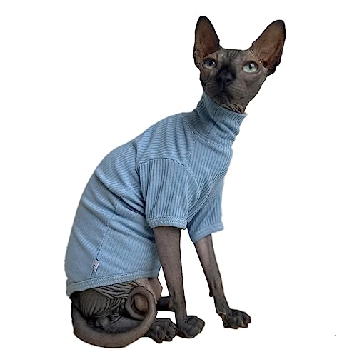 Sphynx Haarloses Katzen Shirt Atmungsaktiv Katze Rollkragenpullover Kätzchen T-Shirts mit Ärmeln Katze Pyjama Jumpsuit für Sphynx Cornish Rex, Devon Rex, Peterbalg (XL (38-43), Himmelblau) von Kitipcoo