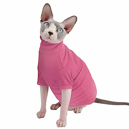 Sphynx Haarloses Katzen-Shirt aus Baumwolle, Katzen-Rollkragenpullover, Pullover, Kätzchen-T-Shirts mit Ärmeln, Katzen-Pyjama, Peterbald (XX-Large (1 Stück), Rosenrosa von Kitipcoo