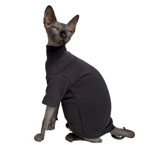 Sphynx Katzen-Rollkragen-Unterhemd, einfarbig, warm, Thermo-Unterhemd, haarlose Katzenkleidung für Sphynx, Devon, kornische Katzenkleidung und kleine Kätzchen und Hunde (Dunkelgrau, klein) von Kitipcoo