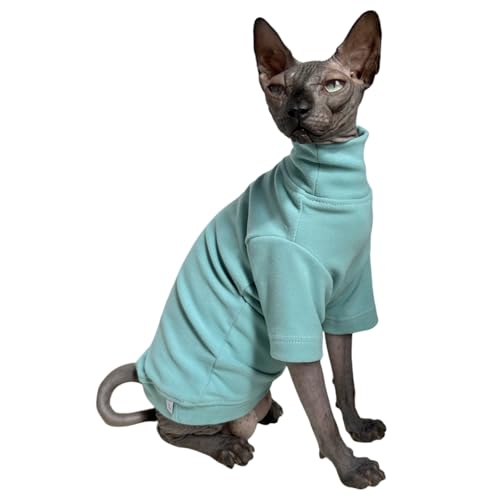 Sphynx Katzen-Rollkragen-Unterhemd, warm, Fleece, Thermo-Unterhemd, haarlose Katzenkleidung für Sphynx, Devon, kornische Katzenkleidung und kleine Kätzchen und Hunde, Haze Blue, Größe S von Kitipcoo