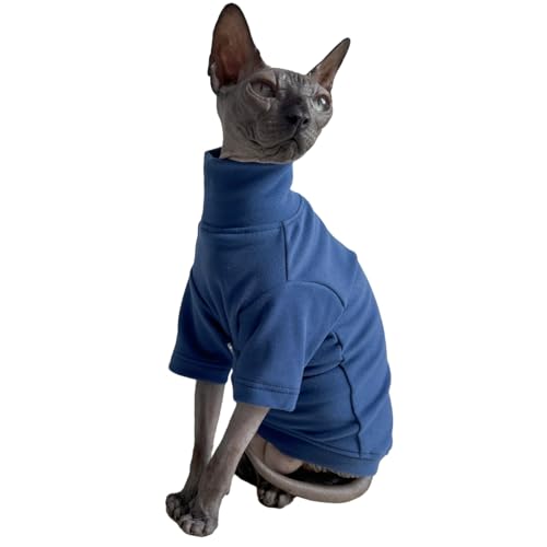 Sphynx Katzen-Rollkragen-Unterhemd, warm, Fleece, Thermo-Unterhemd, haarlose Katzenkleidung für Sphynx, Devon, kornische Katzenkleidung und kleine Kätzchen und Hunde (Ozean, groß) von Kitipcoo