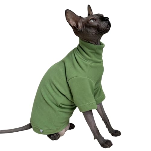 Sphynx Katzen-Rollkragen-Unterhemd, warm, Fleece, Thermo-Unterhemd, haarlose Katzenkleidung für Sphynx, Devon, kornische Katzenkleidung und kleine Kätzchen und Hunde (grün, klein) von Kitipcoo