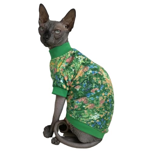 Sphynx Katzen-T-Shirt, Baumwolle, haarlos, Katzen-Sweatshirt, Rundkragen, Kätzchen, Weste, Katzen und kleine Hunde (Impressionismus, Größe S (1,5–2 kg)) von Kitipcoo