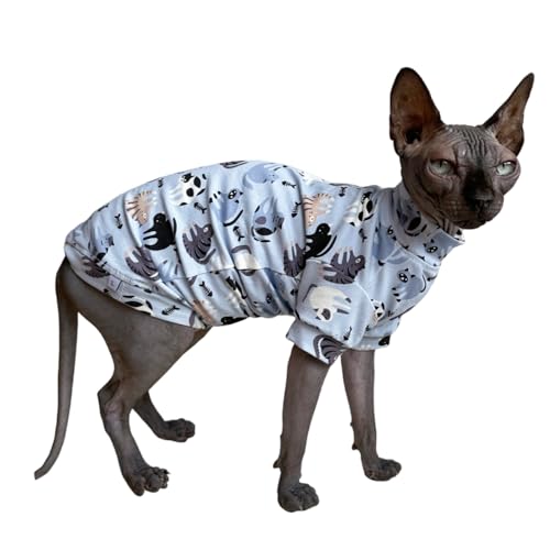 Sphynx Katzen-T-Shirt, Baumwolle, haarlos, Katzen-Sweatshirt, Rundkragen, Kätzchen, Weste, Katzen und kleine Hunde (Katze, Fischgrätenmuster, Größe L (3,5–4,5 kg)) von Kitipcoo