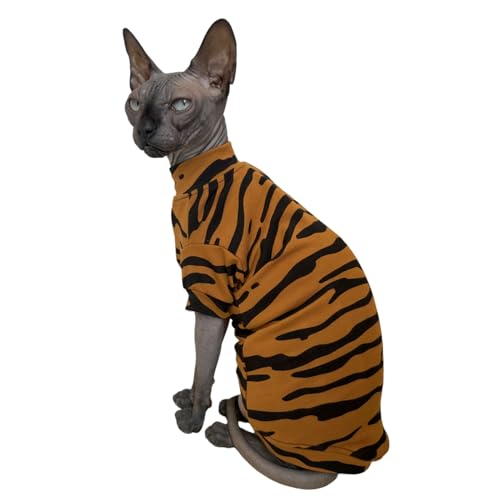 Sphynx Katzen-T-Shirt, Baumwolle, unbehaart, für Haustiere, Kätzchen, Kleidung, Rundkragen, Kätzchen, Weste, Katzen und kleine Hunde, (Sibirischer Tiger, Größe L (3,5–4,5 kg)) von Kitipcoo