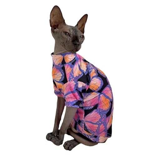 Sphynx Katzen-T-Shirts, elastisch, haarlos, Katzen-Sweatshirt, Rundkragen, Kätzchen, Weste, Katzen und kleine Hunde, Schmetterling, Größe S (1,5–2 kg) von Kitipcoo