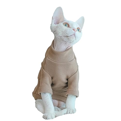 Sphynx Katzen Warmes Fleece-Shirt Katze Rollkragen Unterhemd Thermo Haarlose Katzenkleidung für Sphynx, Devon, Cornish Katzenkleidung und kleine Kätzchen und Hunde (Solid Coffee, X-Large) von Kitipcoo