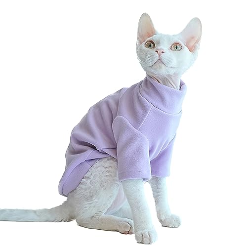 Sphynx Katzen Warmes Fleece-Shirt Katze Rollkragen Unterhemd Thermo Haarlose Katzenkleidung für Sphynx, Devon, Cornish Katzenkleidung und kleine Kätzchen und Hunde (Solid Violet, Large) von Kitipcoo