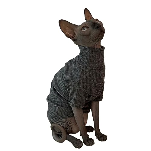 Sphynx Katzenhemd Katze Rollkragen Baumwolle Pullover Kätzchen T-Shirts mit Ärmeln Katze Pyjama Overall für Sphynx Cornish Rex, Devon Rex, Peterbald (Klein (1 Stück), Deep Grey) von Kitipcoo