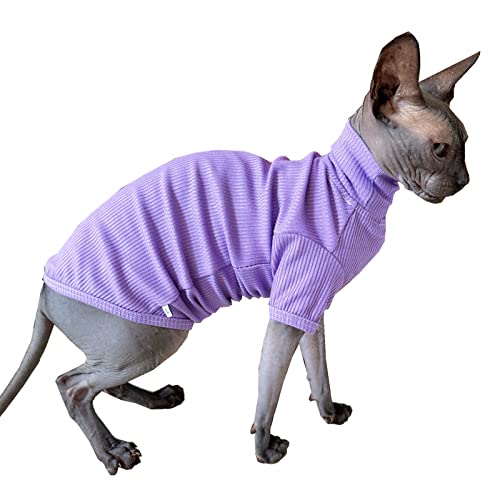 Sphynx Katzenhemd Katze Rollkragen Baumwolle Pullover Kätzchen T-Shirts mit Ärmeln Katzenpyjama Jumpsuit für Sphynx Cornish Rex, Devon Rex, Peterbald (Large (1 Pack), Lila) von Kitipcoo