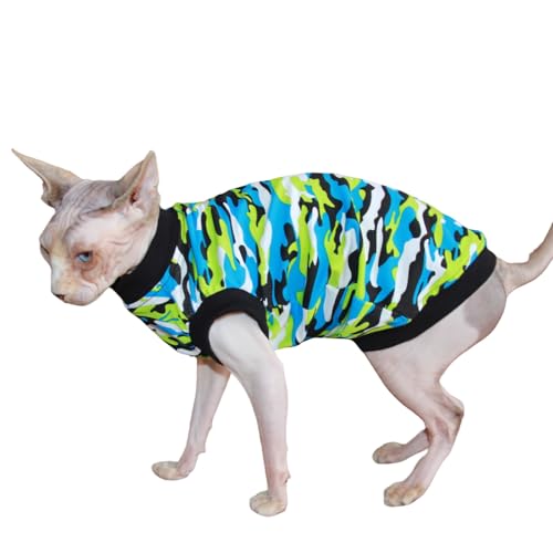 Sphynx Katzenkleidung, Weste, haarlos, Katzen-T-Shirt, Kätzchen, Kätzchen, Weste, Katzen und kleine Hunde, Tarnmuster, Rundhalsausschnitt, Größe XL von Kitipcoo