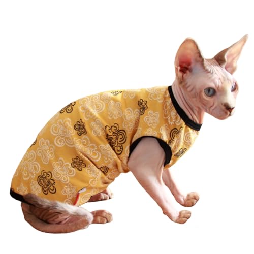 Sphynx Katzenkleidung, Weste, haarlos, Katzen-T-Shirts, Haustier-Kleidung, Kätzchen-Shirts, Weste, Katzen und kleine Hunde (gepunktete Blumenweste, Größe L) von Kitipcoo