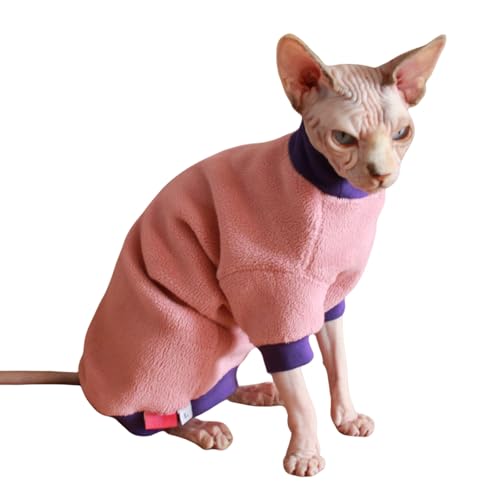 Sphynx Katzenkleidung, haarlos, warmes Fleece, Winter-Katzenpullover, Outfit, Haustierkleidung für Sphynx, Katzenmantel für Katzen, Katzen und kleine Hunde, Bekleidung (Dunkelrosa, Größe S) von Kitipcoo