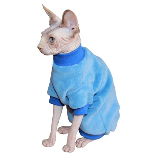 Sphynx Katzenkleidung, haarlos, warmes Fleece, Winter-Katzenpullover, Outfit, Haustierkleidung für Sphynx, Katzenmantel für Katzen, Katzen und kleine Hunde, Bekleidung (Ganzblau, XL) von Kitipcoo