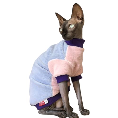 Sphynx Katzenkleidung, haarlos, warmes Fleece, Winter-Katzenpullover, Outfit, Haustierkleidung für Sphynx, Katzenmantel für Katzen, Katzen und kleine Hunde, Kleidung (Rückseite blauer Bauch, Rosa, von Kitipcoo