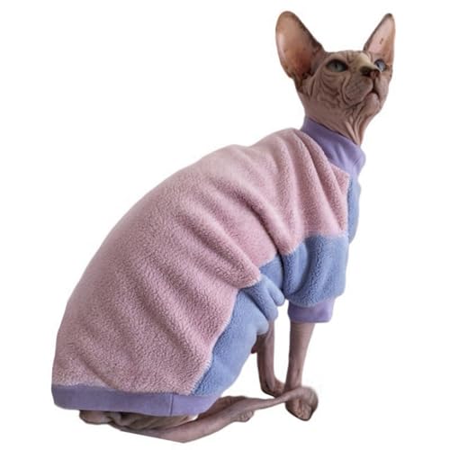 Sphynx Katzenkleidung, haarlos, warmes Fleece, Winter-Katzenpullover, Outfit, Haustierkleidung für Sphynx, Katzenmantel für Katzen, Katzen und kleine Hunde, Kleidung (Rückseite rosa, Bauchblau, Größe von Kitipcoo