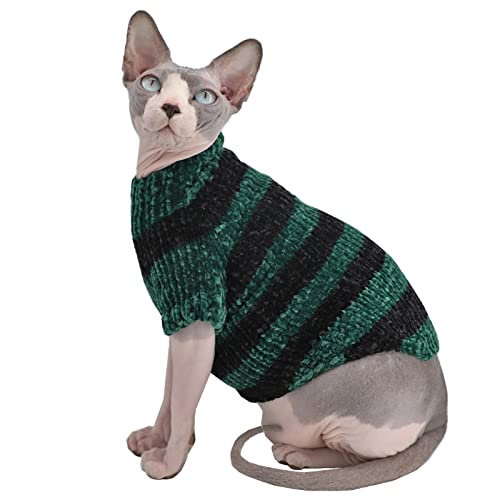 Sphynx Katzenkleidung, superweicher Winter-Rollkragenpullover, Mantel für Katzen, Pyjama für Katzen und kleine Hunde, haarlose Katzen-Shirts, Pullover (Medium (1 Stück), Dunkelgrün) von Kitipcoo