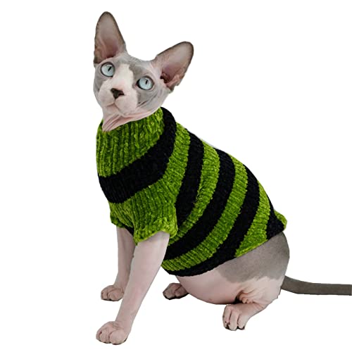 Sphynx Katzenkleidung, superweicher Winter-Rollkragenpullover, Mantel für Katzen, Pyjama für Katzen und kleine Hunde, haarlose Katzen-Shirts, Pullover (X-Large (1 Stück), Hellgrün) von Kitipcoo