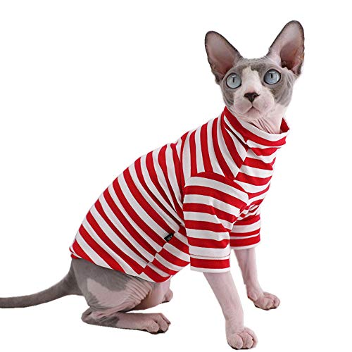 Sphynx Sommer-T-Shirt, Baumwolle, ohne Haare, rote Streifen, für Kätzchen, ärmellos, für Katzen und kleine Hunde, rot gestreift, Größe S (1 Stück) von Kitipcoo