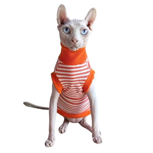 Sphynx Sommer-T-Shirt für Katzen, Baumwolle, mit rundem Kragen, ärmellos, für Katzen und kleine Hunde, Größe XL, orange gestreift von Kitipcoo