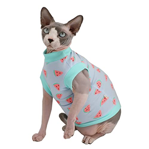 Sphynx Sommer-T-Shirt für Katzen und kleine Hunde, Baumwolle, mit rundem Kragen, ärmellos, für Katzen und kleine Hunde (klein, Wassermelonenblau) von Kitipcoo