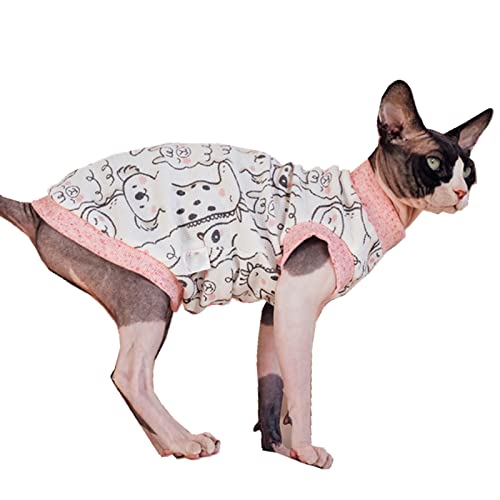 Sphynx Sommer-T-Shirts für Katzen, ohne Haare, Baumwolle, runder Kragen, Weste, Kätzchen-Shirts, ärmellos, für Katzen und kleine Hunde (Größe XL, schlafende Tiere) von Kitipcoo