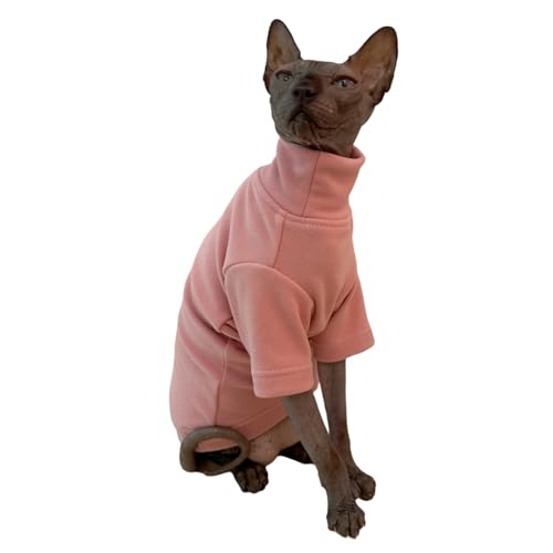 Sphynx Warmes Fleece-Hemd für Katzen, Rollkragen-Unterhemd, thermisch, haarlos, Katzenkleidung für Sphynx, Devon, kornische Katzenkleidung und kleine Kätzchen und Hunde (Rosa, Größe M) von Kitipcoo