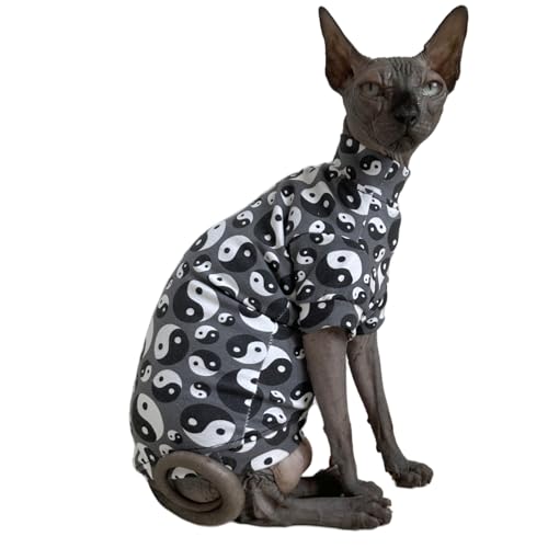 Tai Ji Feng Shui Sphynx Katzen-T-Shirt, Baumwolle, haarlos, Katzen-Sweatshirt, Rundkragen, Kätzchen, Weste, Katzen und kleine Hunde (Ba Gua, M (2,5–3 kg)) von Kitipcoo