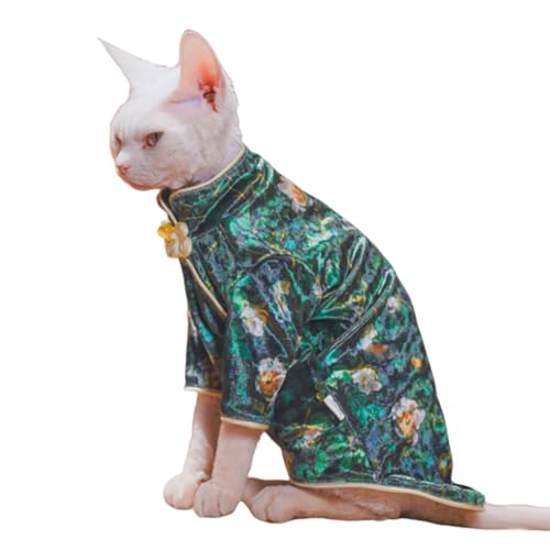 Traditional Culture Sphynx Baumwoll-T-Shirt, haarlos, Katzenkleidung, Haustierpullover, Katzenweste, Haustierkleidung, Kätzchen-Shirts, Katzen und kleine Hunde, Kamelie, Größe M (2,5–3,2 kg) von Kitipcoo