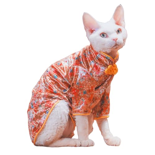 Traditional Culture Sphynx Baumwoll-T-Shirt, haarlos, Katzenkleidung, Haustierpullover, Katzenweste, Haustierkleidung, Kätzchen-Shirts, Katzen und kleine Hunde (Gypsophila, Größe S (1,5–2,3 kg) von Kitipcoo