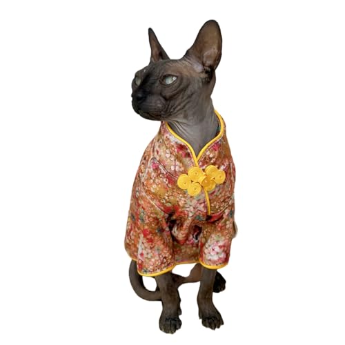 Traditional Culture Sphynx Baumwoll-T-Shirt, haarlos, Katzenkleidung, Haustierpullover, Katzenweste, Haustierkleidung, Kätzchen-Shirts, kleine Hunde, Bekleidung (Gypsophila, XXL (5,9–6,8 kg) von Kitipcoo