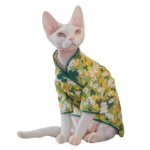 Traditional Culture Sphynx Haarlose Katze Baumwolle T-Shirts Katzenkleidung Haustier Pullover Katze Weste Haustierkleidung Kätzchen Shirts Katzen & kleine Hunde Bekleidung (White Petunia Chi-Pao, M von Kitipcoo