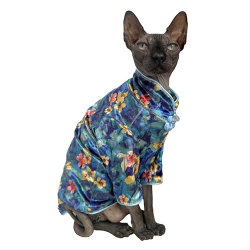 Traditional Culture Sphynx Katzen-T-Shirt, haarlos, Baumwolle, Katzenkleidung, Haustierpullover, Katzenweste, Haustierkleidung, Kätzchen-Shirts, Katzen und kleine Hunde (Weißdorn, Größe L (3,4–4 kg) von Kitipcoo