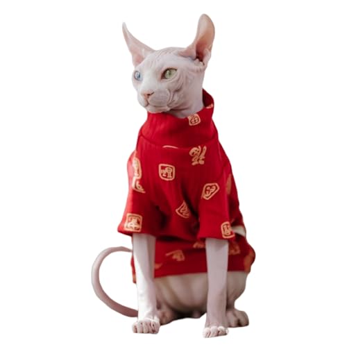 Traditionelle Kultur Sphynx Haarlose Katze Baumwolle T-Shirts Katzenkleidung Haustier Pullover Katze Weste Haustier Kleidung Kätzchen Shirts Katzen & Kleine Hunde Bekleidung (Fu bedeutet Glück und von Kitipcoo