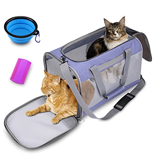 Kitlay Katze Tasche Tragetasche Hund Transportbox Hundetasche Atmungsaktiv Hundebox Faltbare Katzentasche,Tragbar,Hundetransportbox mit Haustier-Kamm,Napf,45x30x30 cm Haustiertransportbox von Kitlay