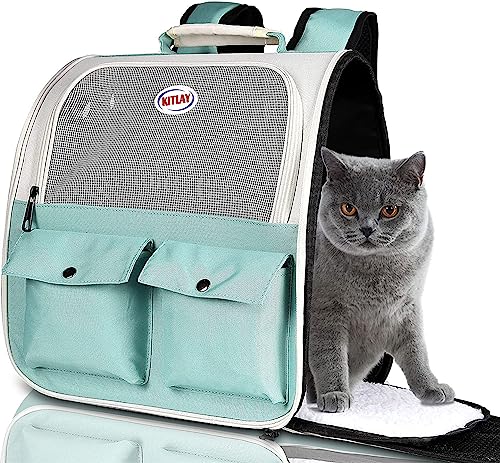 Kitlay Katzen-Rucksack, belüftetes Design, atmungsaktives Netzgewebe für kleine Katzen und Hunde für Reisen und Wandern, von Fluggesellschaften zugelassen, trägt bis zu 11,3 kg (hellblau) von Kitlay