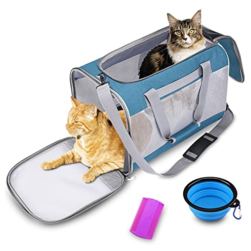 Kitlay Katzentasche Hundetasche Transportbox Atmungsaktiv Hundebox Faltbare Katzentransportbox,Tragbar,Hund Transporttasche mit Haustier-Kamm,Napf,45x30x30 Zentimeter Haustiertransportbox von Kitlay