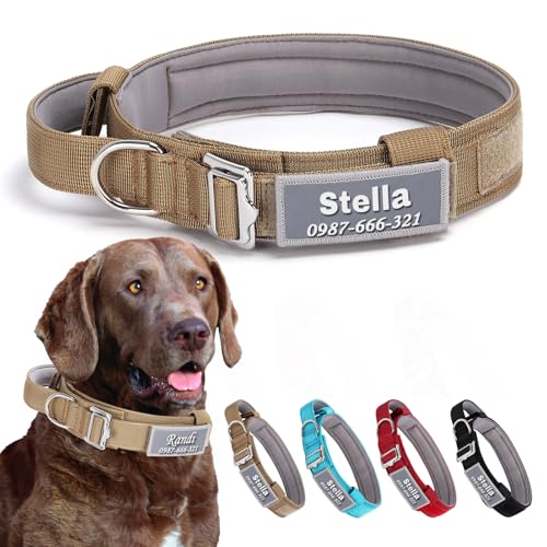 Personalisierte Hundehalsbänder mit Namen und Telefonnummer, benutzerdefiniertes Hundehalsband mit Griff, verstellbares Trainingshalsband, taktisches Halsband, Premium-Nylon, leichtes Hundehalsband von Kitlay