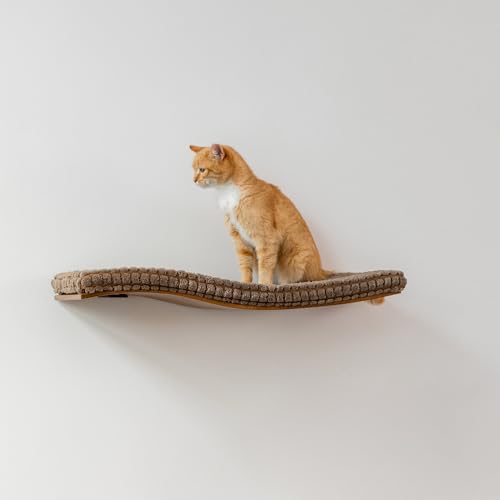 Gebogenes Katzen-Wandregal, Schwebende Katzenregale, Katzenwandmöbel, Wandmontierte Katze, Katzenbrücke, Katzennest, Wandmontiertes Katzenbett, Katzenspielplatz Katze Wellenregal Braun Holz Katzenbett von Kitsune Garden