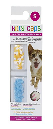 Kitty Caps Nail Caps for Cats | Safe & Stylish Alternative to Declawing | Stops Snags and Scratches, Small (6-8 lbs), White with Orange & Clear with Blue Glitter von Kitty Caps