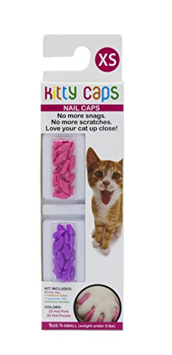 Kitty Caps Nail Caps for Cats | Safe & Stylish Alternative to Declawing | Stops Snags and Scratches, X-Small (Under 5 lbs), Hot Purple & Hot Pink von Kitty Caps