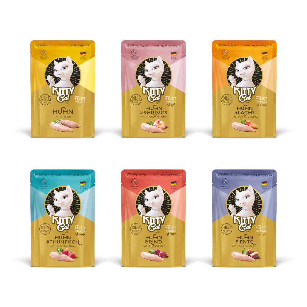 Sparpaket KITTY Cat Filet in Paté Mixpaket 24 x 85 g - Huhn-Variationen (6 Sorten) von Kitty Cat