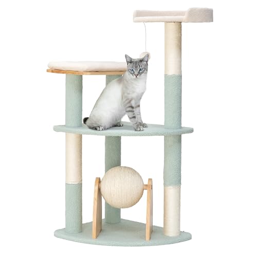 Kitty City Katzenturm mit DREI Sitzstangen aus Holz mit Spielzeug von Kitty City