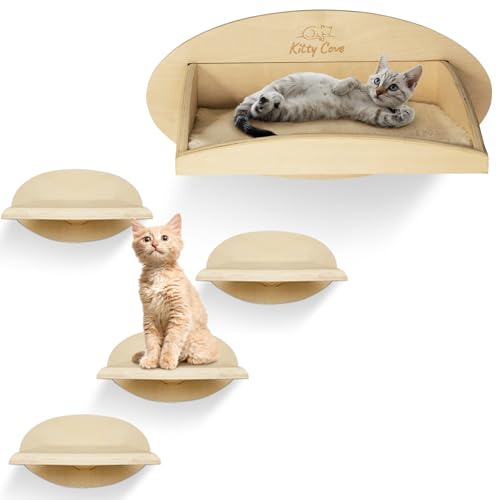 Kitty Cove Katzen-Wandregale – Katzenregal mit gemütlichem Kissen, stabiles Schweberegal mit einfacher Installation und Beschlägen, perfekte Katzenhängematte für die Wand, bequeme Katzenwandmöbel von Kitty Cove