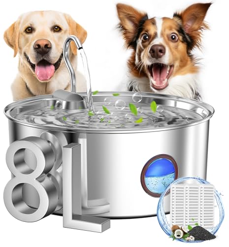 Kittyspout Trinkbrunnen für Hunde, 8L/270 oz Grosse Hundebrunnen/Katzenbrunnen Trinkbrunnen Silver von Kittyspout