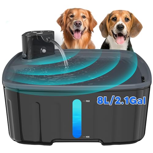 Kittyspout Trinkbrunnen für Hunde Kabellos, 8L/ 270 oz Grosse Hundebrunnen/Katzenbrunnen mit Bewegungsmelder, Hunde Trinkbrunnen Kabellos mit Akku 5000mAh, mit Leiser Pumpe und Aktivkohlefilter von Kittyspout