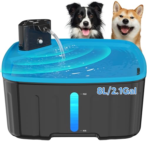 Kittyspout Trinkbrunnen für Hunde Kabellos 8L/270 oz Grosse Hundebrunnen Katzenbrunnen mit Bewegungsmelder,Hunde Trinkbrunnen Kabellos mit Akku 5000mAh, mit Leiser Pumpe und Aktivkohlefilter von Kittyspout