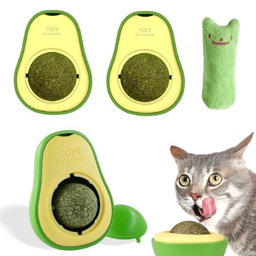 Drehbare Katzenminze Ball,Catnip Ball Toy 360°Drehbares,Niedliches Kätzchen Kauspielzeug 4PC Katzen Kauspielzeug Katzenminze zum Reinigen der Zähne und zur Verbesserung der Katzenerregun von Kiuiom